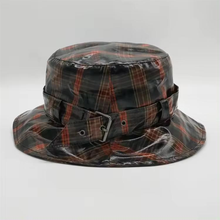 Design Brand Checked Brown Cooling Bucket Cap Hat Adjustable String Covers Fisherman Waterproof Rain Hat Rainy Cap for Women