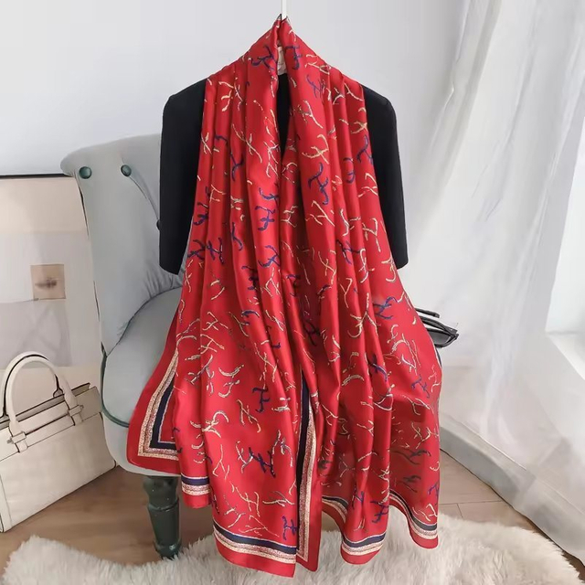 Stylish 90*180cm New Sunscreen Silk Scarf Shawl Travel Vacation Beach Towel Decoration Warm Long Silk Scarf