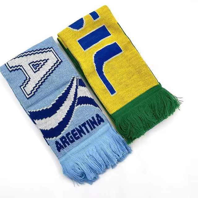 Custom Brazil Argentina National Team Souvenir Sports Team Soccer Football Club Acrylic Jacquard Woven Knit Fan Scarf