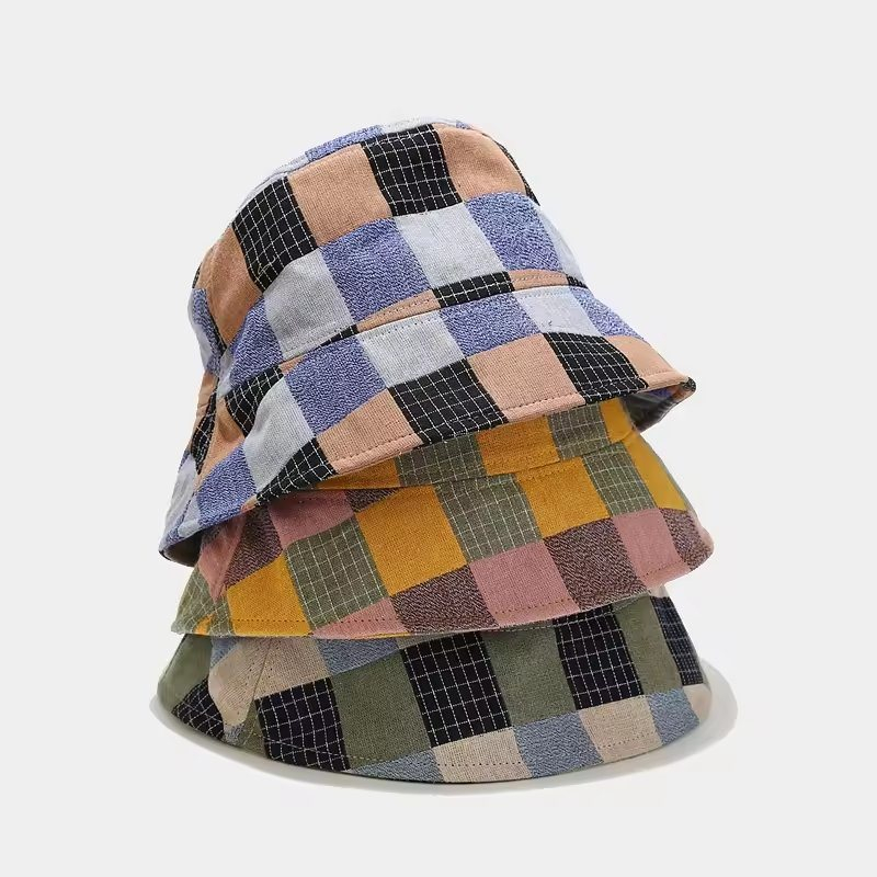 Wholesale Custom High Quality Classic Women Outdoor Sun Shade Checked Fisherman Plaid Bucket Cap Hat