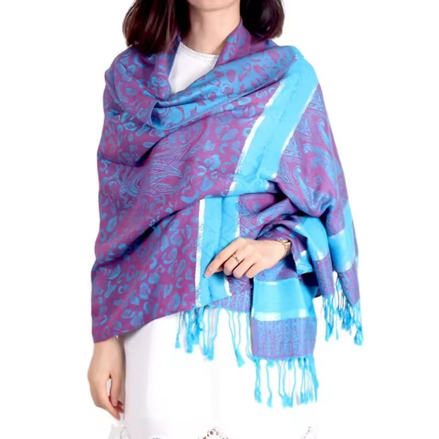 Custom Pashmina Scarf Soft Jacquard Woven Ethnic Classical Shawl High Quality Pashmina Scarf for Woman