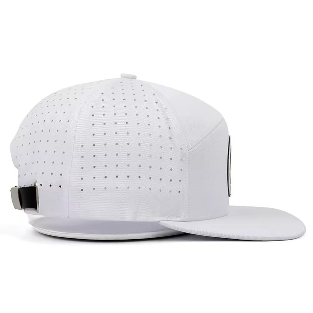 Custom Men 7 Panel Rubber Patch Water Resistant Perforated Laser Cut Hole Leather Strap Luxury Gorras Snapback Cap Hat