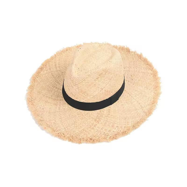 Women Summer New Light Hair Brim Raffia Straw Hat Seaside Holiday Straw Braid Large Wide Brim Sunshade Hat