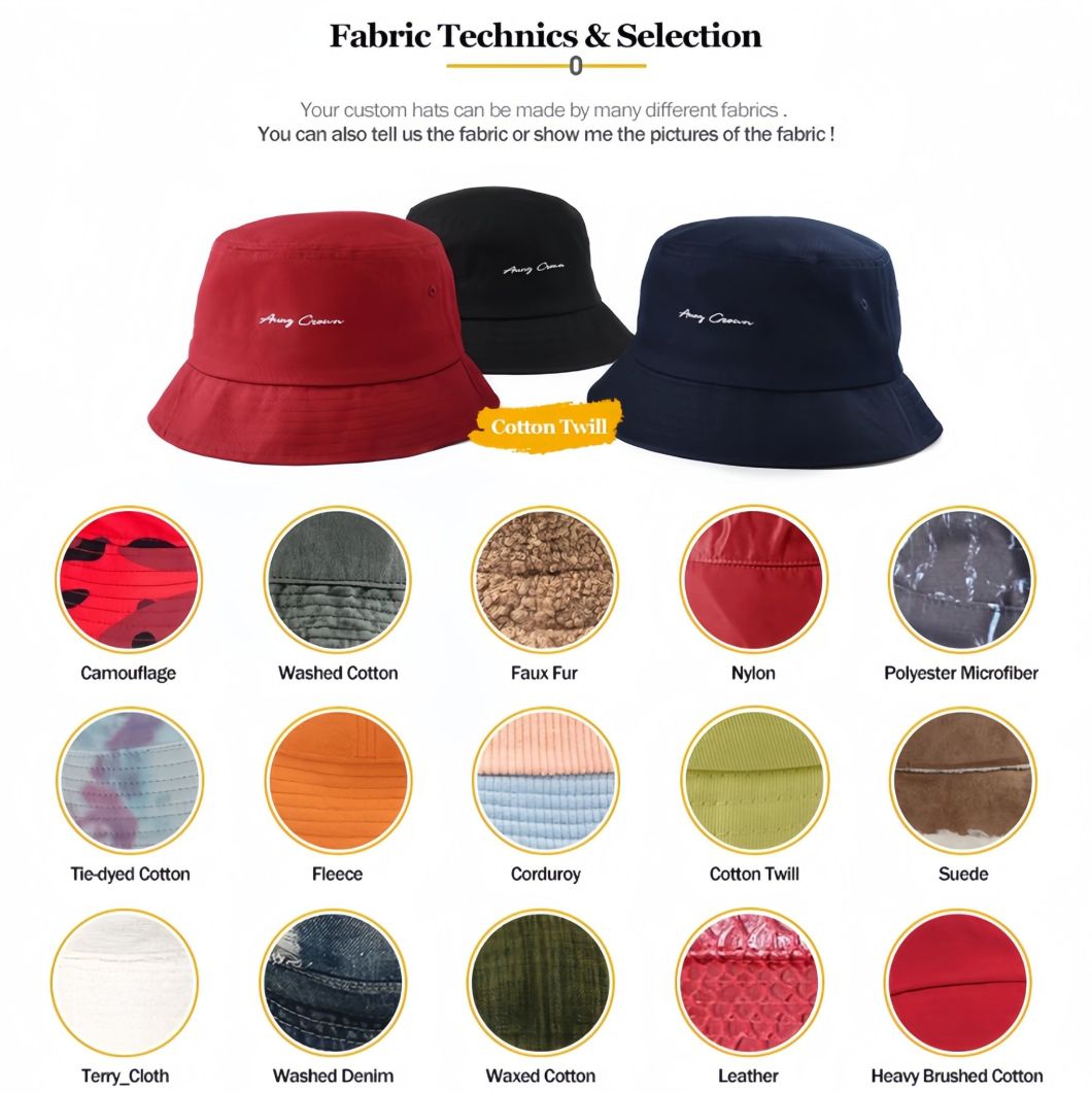 Custom Embroidered Private Label Wide Brim Bucket Hat Plain Sun Protection Fisherman Cap with String