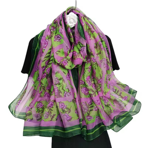 Stylish Wholesale Custom Floral Printing Silk Chiffon Long Scarf High Quality Satin Silk Soft Long Shawl