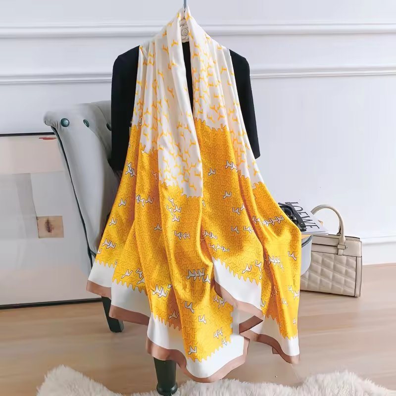 Spring and Autumn Elegant Lady New Floral Printed Silk Scarf Satin Silk Decorative Scarf Long Scarf Shawl
