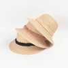 Hand Woven Pattern Raffia Straw Hat Leisure Flat Top Wide Brim Light Sunshade Hat Women Raffia Straw Trilby Summer Beach Sun Hat