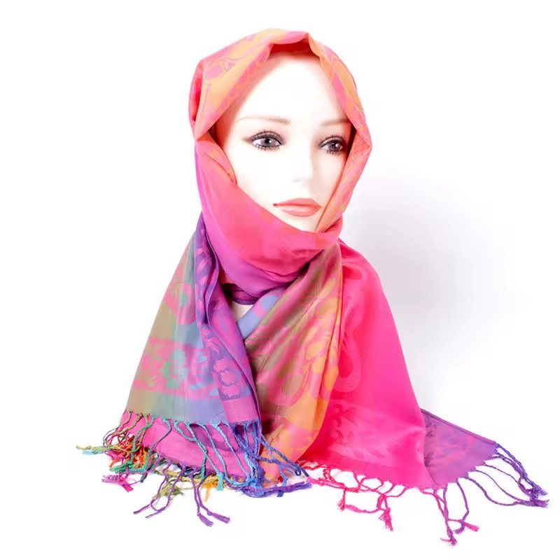 Solid Color Ethnic Soft 100% Viscose Pashmina Shawl Scarf Woven Jacquard Custom Pashmina Shawl Scarf