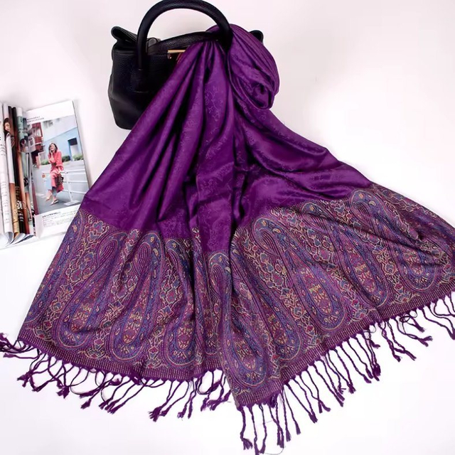 Solid Color Ethnic Soft 100% Viscose Pashmina Shawl Scarf Woven Jacquard Custom Pashmina Shawl Scarf