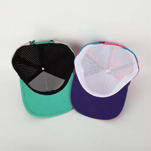 Custom 5 Panel 3D Embroidery Logo Flat Bill Printing Snapback Caps, Rope Golf Gorras, Laser Cut Hole Perforated Hat
