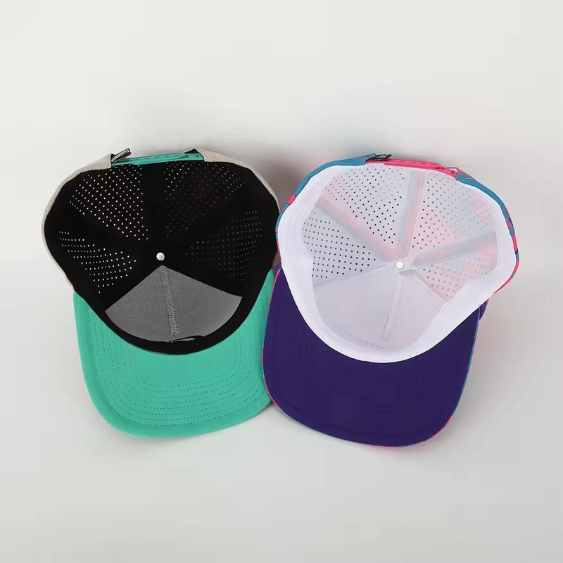 Custom 5 Panel 3D Embroidery Logo Flat Bill Printing Snapback Caps, Rope Golf Gorras, Laser Cut Hole Perforated Hat