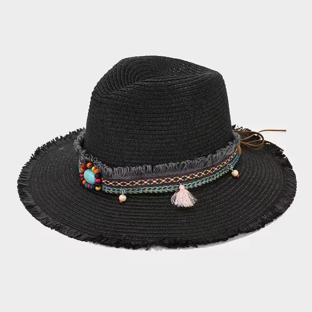 Wholesale Europe America Fashion High Top Panama Straw Beach Hat Women Holiday Outdoor Sun Sunscreen Beach Straw Hats