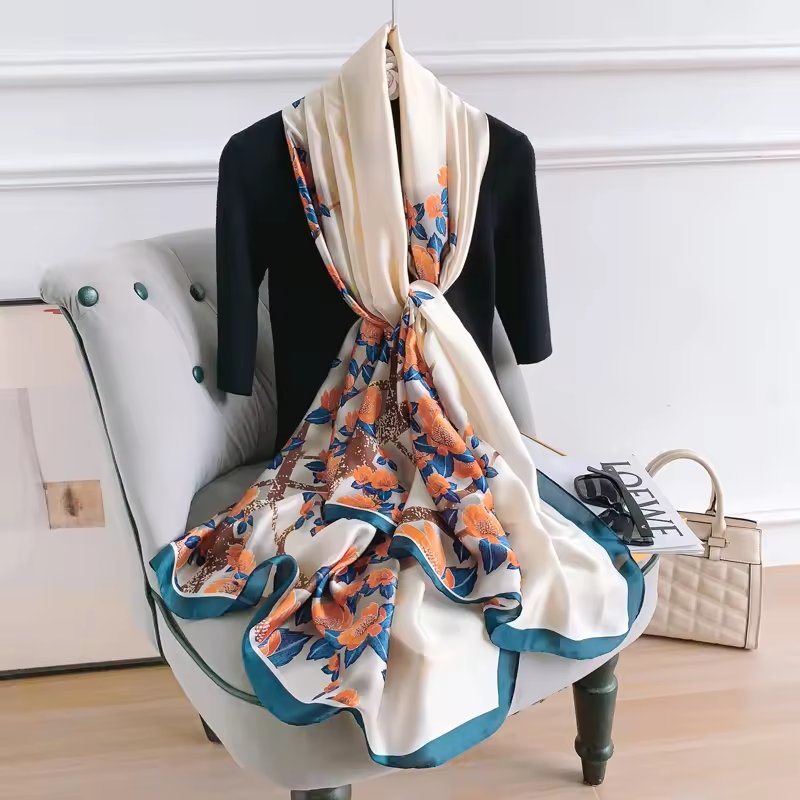 Hot Selling Satin Silk Scarf Floral Printing Custom Designs 90*180cm Digital Printing Women Long Scarf Shawls