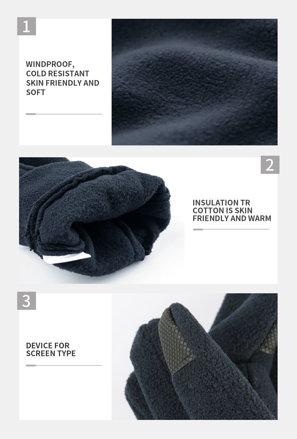 Ozero Custom Logo Touch Screen Men Extra Cold Winter Weather Warm Driving Cycling Running Skiing Fleece Gloves