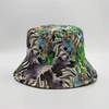 Wholesale Custom Wide Brim Sun Hat Foldable, Double Sided Fisherman Hats, Floral Digital Printing Leaves Pattern Bucket Cap