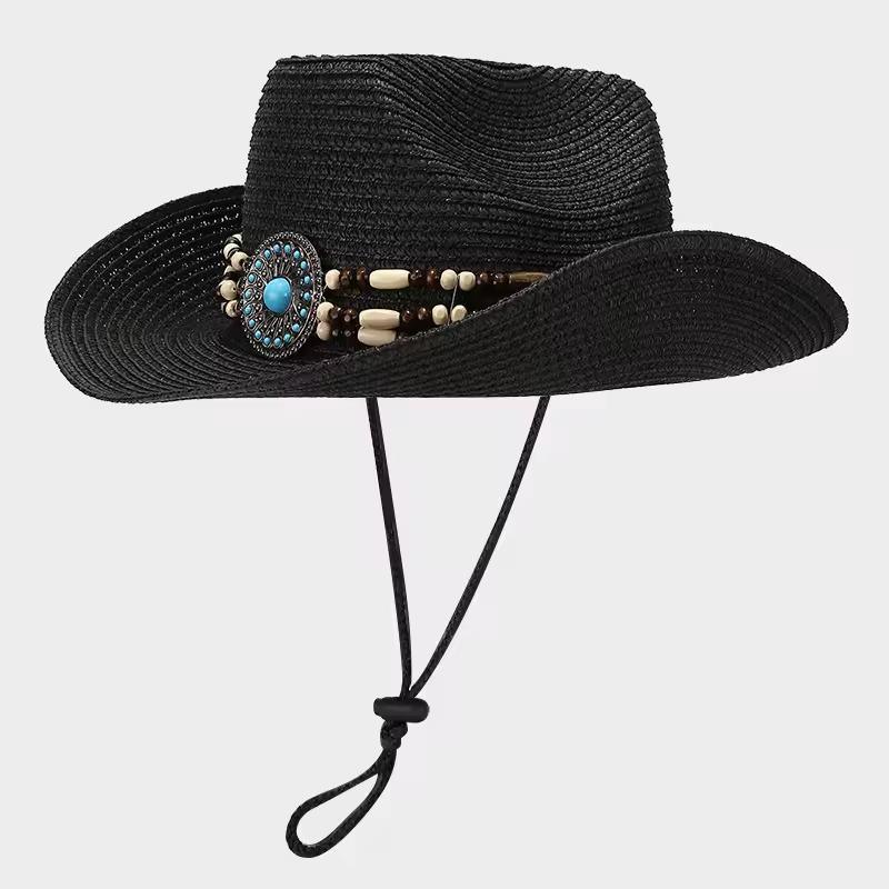 Retro Fashion Braid Two Tone Panama Visor Straw Hats Women Street Cowboy Men Hip Hop Sun Natural Straw Hat