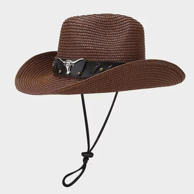 American Retro Braided Cowboy Hat Men Casual Shade Women Windproof Breathable Straw Panama Hat