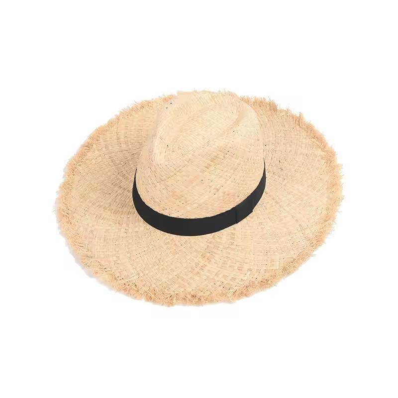 2024 Summer New Hand Woven Hollowed out Custom Straw Hat Women Large Brim Shade Sun Protection Beach Holiday Straw Hat