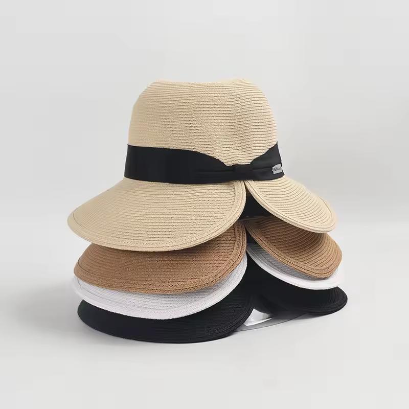 Row Hand Hook Raffia Straw Bucket Hat Women Pure Color Simple Large Brim Shade Foldable Sunscreen Straw Sun Hat Bucket Hat