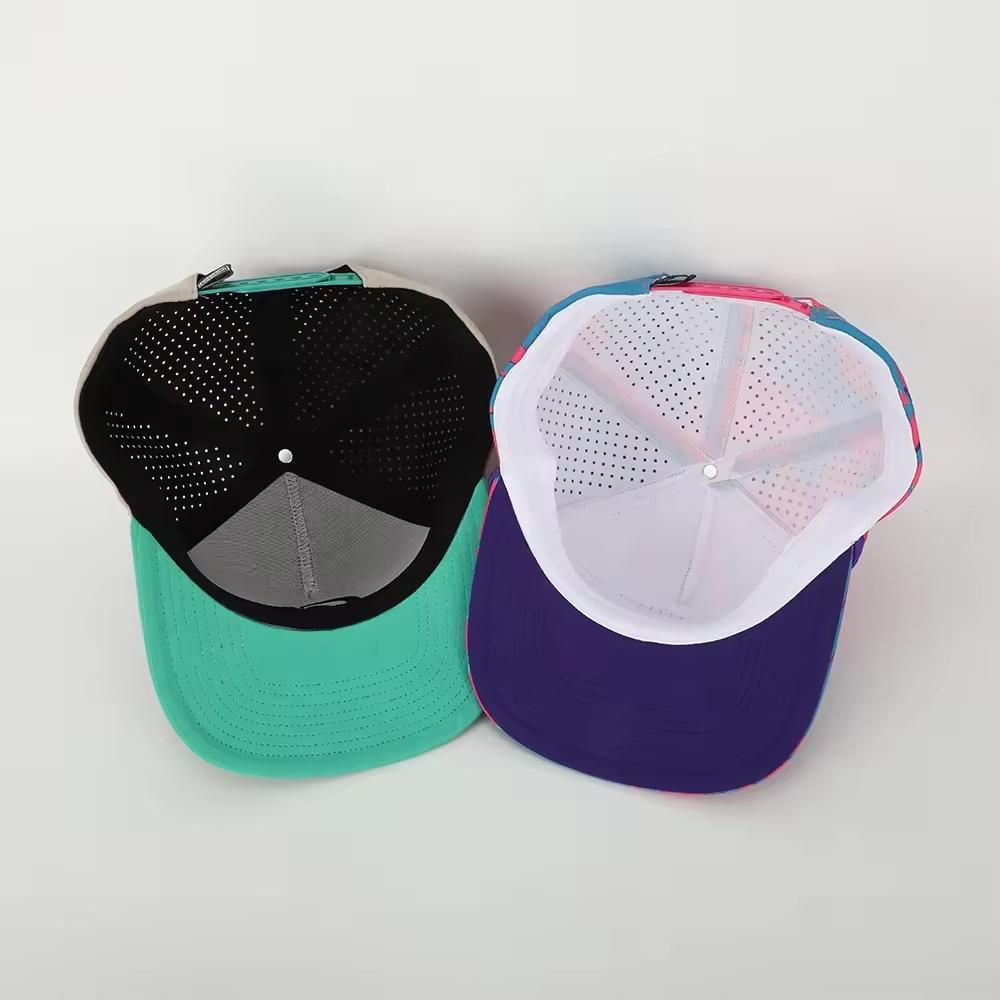 Promotional Top Quality Full Custom Seven Panels Leather Strap Buckle Back Denim Embroidered Summer Sun Flat Snapback Hats