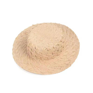 Hand Woven Pattern Raffia Straw Hat Leisure Flat Top Wide Brim Light Sunshade Hat Women Raffia Straw Trilby Summer Beach Sun Hat