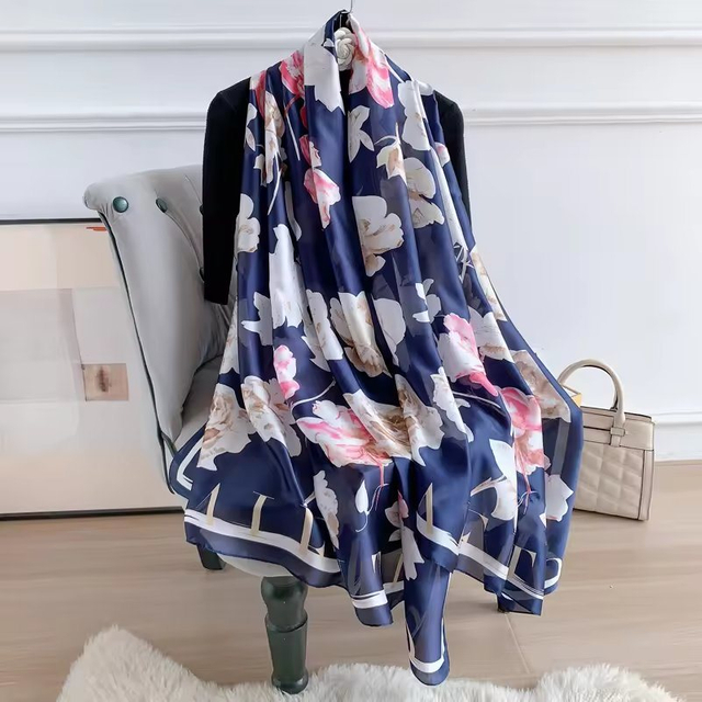 Hot Selling Satin Silk Scarf Floral Printing Custom Designs 90*180cm Digital Printing Women Long Scarf Shawls
