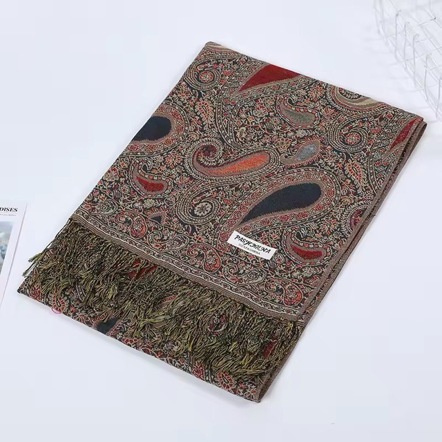 High Quality Scarf Shawl Paisley Pashmina Soft Ethic Elegant Jacquard Woven Custom Pashmina Scarf