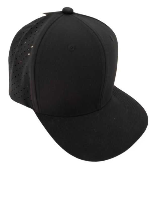 Factory Custom High Quality Navy Blue 6 Panel PVC Patch Logo Mens Sports Hat Polyester Laser Cut Hole Baseball Cap