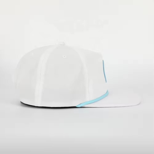 Custom Logo 5 Panel Flat Bill Unstructured Rope Snapback Cap, White Sports Golf Gorras, Laser Cut Hole Perforated Hat
