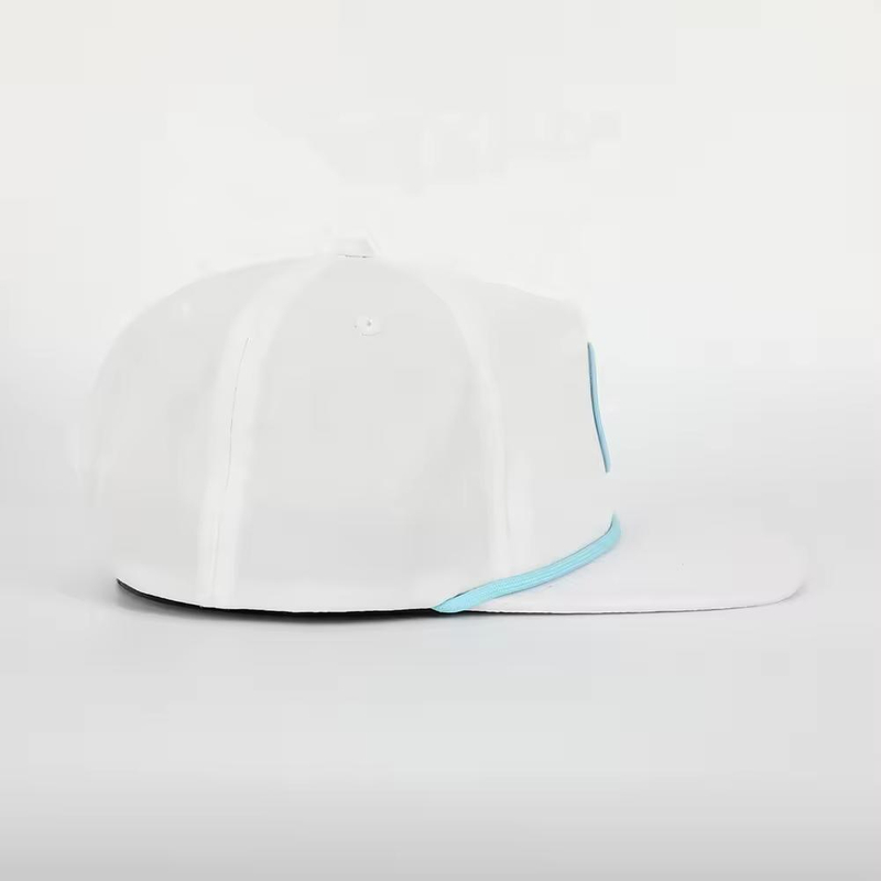 Custom Logo 5 Panel Flat Bill Unstructured Rope Snapback Cap, White Sports Golf Gorras, Laser Cut Hole Perforated Hat