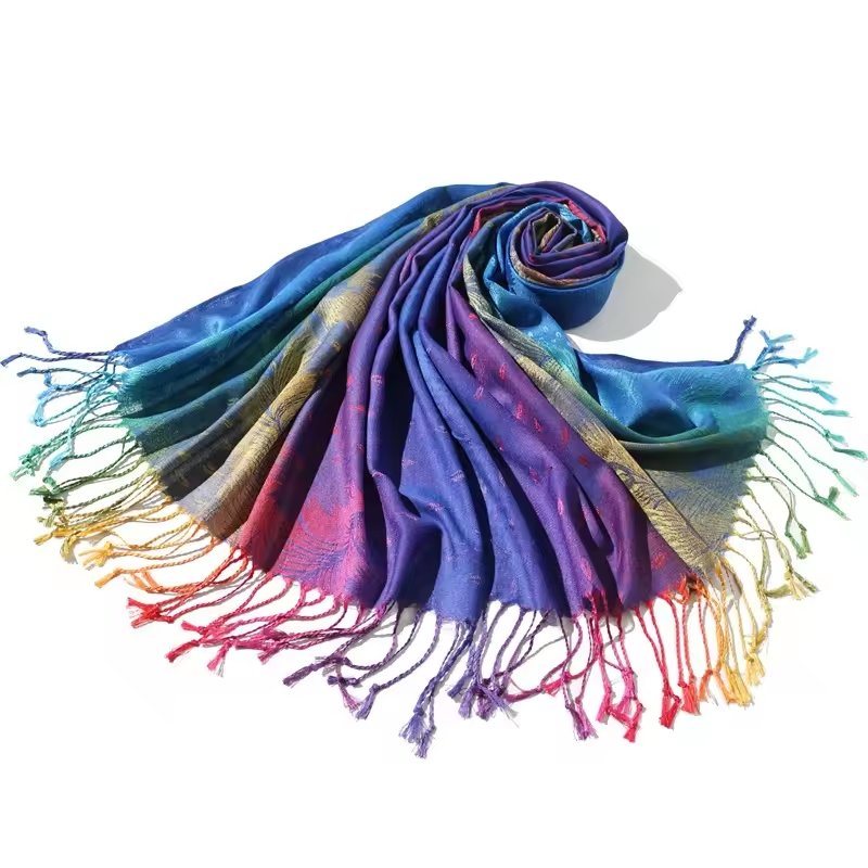 Winter Pashmina Scarf Woven Jacquard Soft Ethnic Classic Tassel Custom Pashmina Scarf for Woman